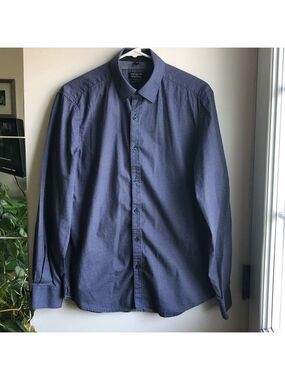 Point Zero Luxury blue polka dot button shirt